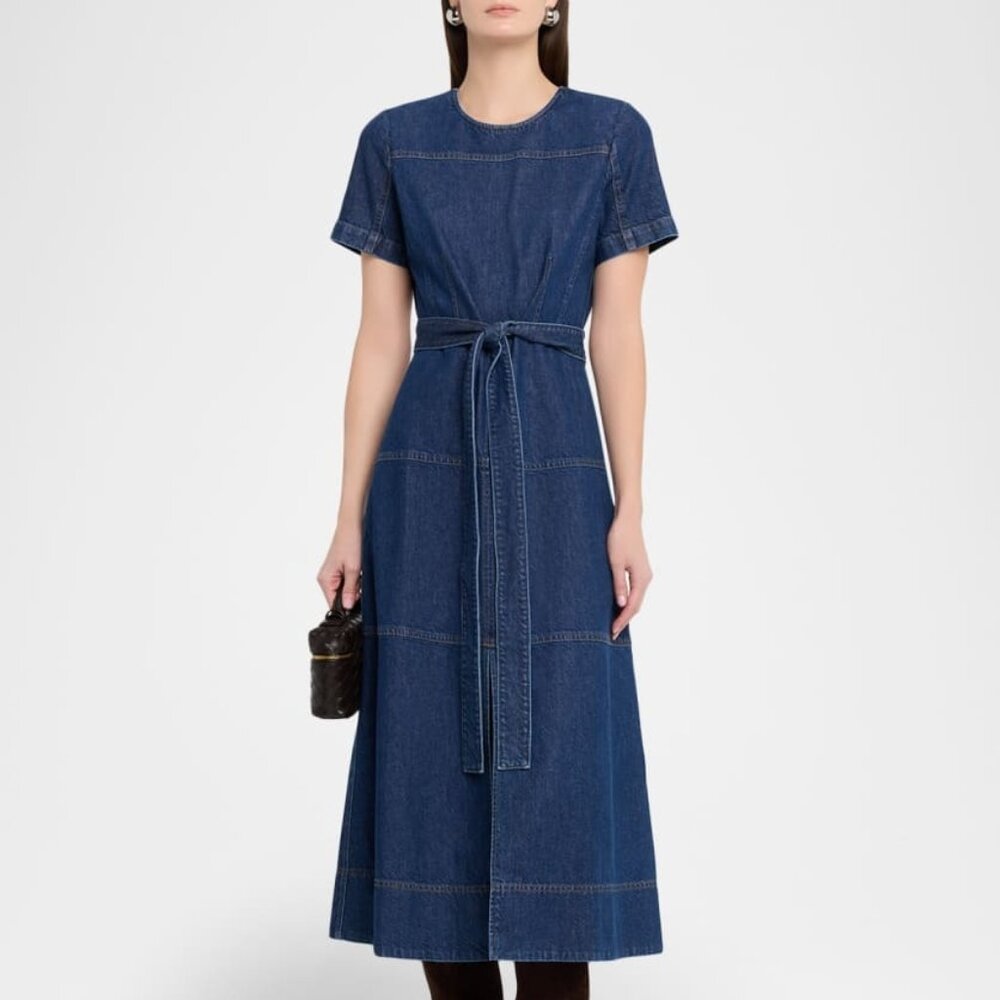Tanya Taylor Ella Denim Midi Dress in Indigo Size 8 NWT